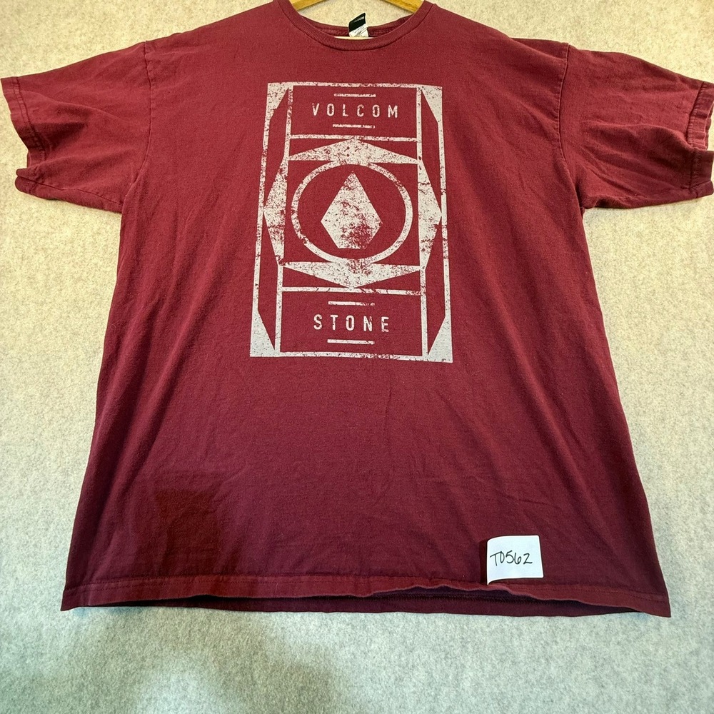Volcom Stone Graphic T Shirt Mens‎ XL Maroon Burgundy Short Sleeve Skateboarding